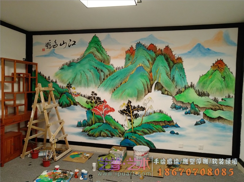 <公司>办公室山水国画墙绘